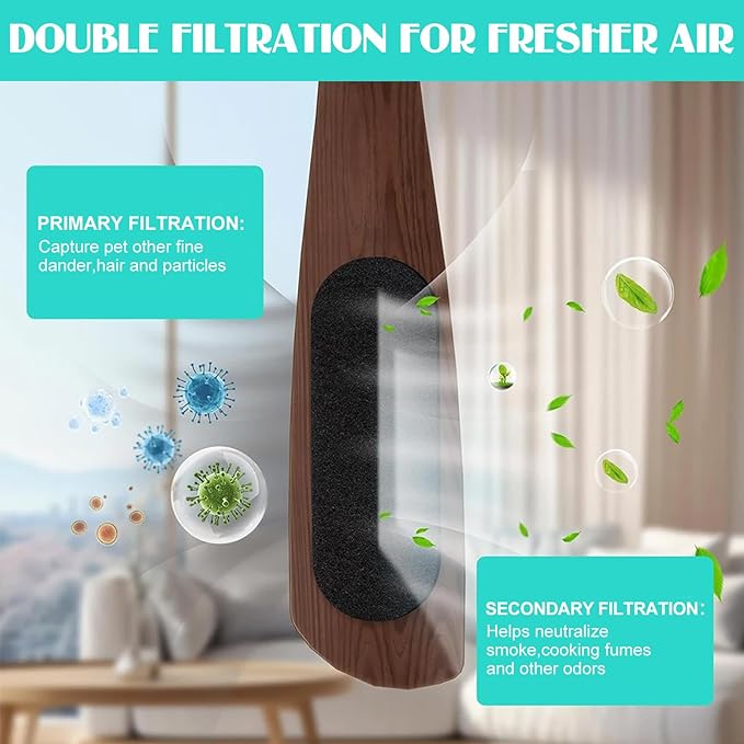 20 Pcs Ceiling Fan Filters for Blades Unscented Activated Coconut Shell Carbon Filter Easy-Stick Universal Ceiling Fan Air Filters Purifiers for Home Office Common Household Contaminants