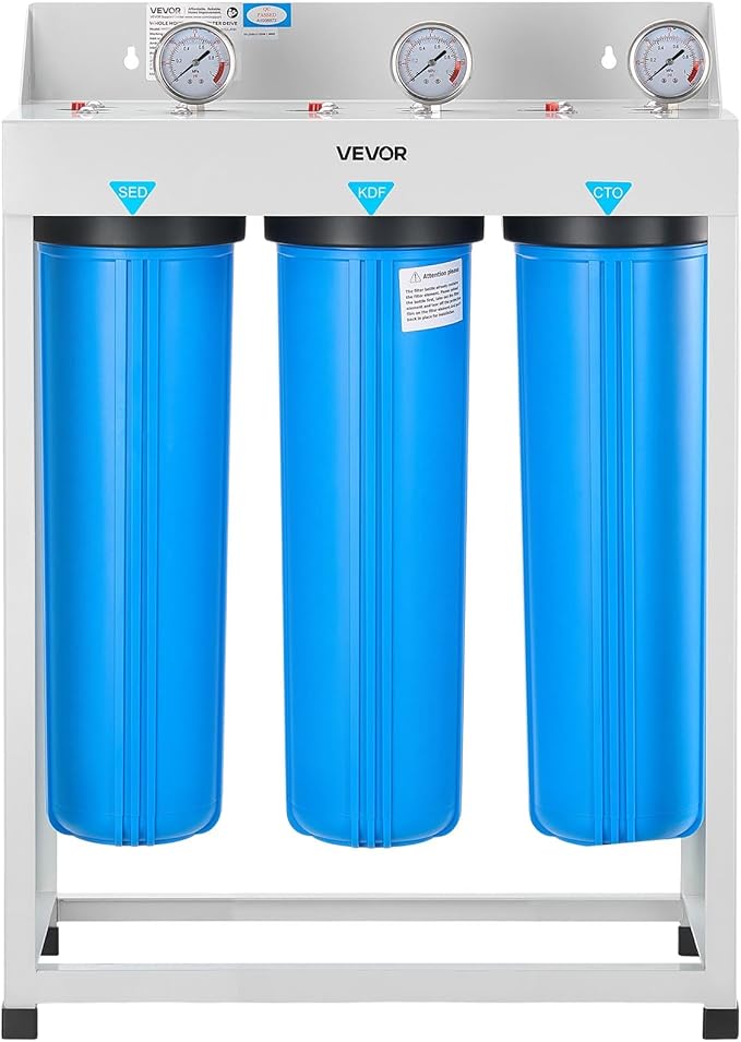 VEVOR Whole House Water Filter System, 3-Stage | Sediment, KDF, CTO | 4.5" x 20" Home Water Purifier Filter Reduce Heavy Metal, Lead, Mercury, Chlorine, Bad Taste, Odor, Rust