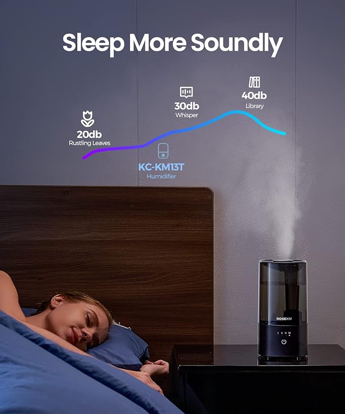 Humidifiers for Bedroom (1.1L), Small Cool Mist Humidifier for Home Plant and Baby Nursery, Quiet Ultrasonic Humidifier with 360° Nozzle, Auto Shut-Off, Filterless, Black