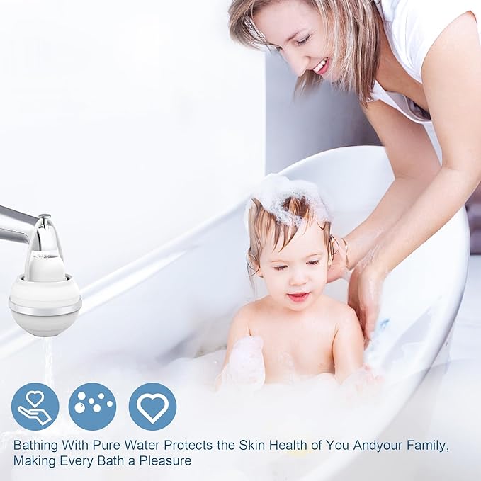 Bath Filter for Tub - 8 Stages Bath Filter- Removes Hundreds of Contaminants, BPA Free, Purify Your Bathwater for Healthier Skin and Hair, White