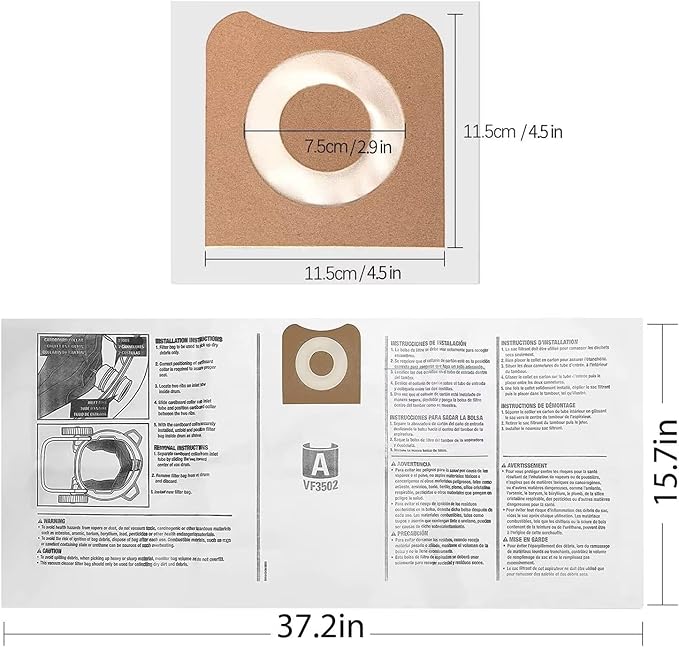 2 Pack VF4000 Filters + 4 Pack VF3502 Filter Bags + 4 Pack Foam Sleeve for Ridgid 5-20 Gallon Wet Dry Vacuum Cleaner (10 Pack)