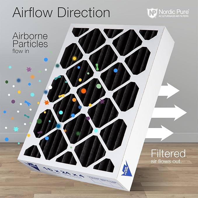 Nordic Pure 16x25x4 (Actual Size: 15 1/2 x 24 1/2 x 3 5/8) Pure Carbon Pleated Odor Reduction Merv 8 Furnace Filters 6 Pack