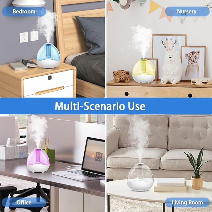 Petyoung Ultrasonic Mist Humidifier with Night Light, Quiet Auto Shut- Off Air Humidifiers for Bedroom, Desk Humidifiers Essential Oil Diffuser with Removable 1.5L Water Tank