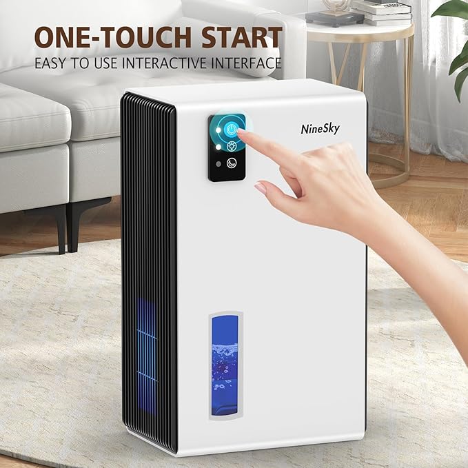 NineSky Dehumidifier for Home, 95 OZ Water Tank, (1000 sq.ft) Dehumidifiers for Bathroom Bedroom Basement with Auto Shut Off,7 Colors LED Light (White)