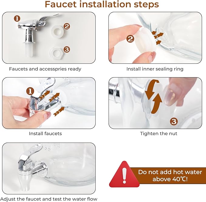 1 Gallon Glass Drink Dispensers with Wood Lid, 2 Pack Clear Beverage Dispenser with Stand and Spigot for Parties, Lemonade Dispenser with Markers and Chalkboard for BBQ, Picnic