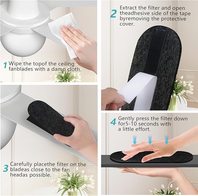 15 Pack Ceiling Fan Filters for Blades, Air Filters with Activated Charcoal, Universal Ceiling Fan Air Purifiers for Common Household Contaminants
