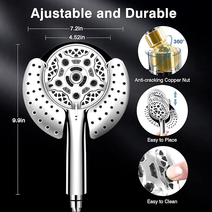 Shower Heads with Handheld Spray Combo: 7.2" Rain Shower Head & Handheld Shower Head 2-IN-1 Shower Head with 60" Rotatable Stainless Steel Hose, Shower Trim Systems