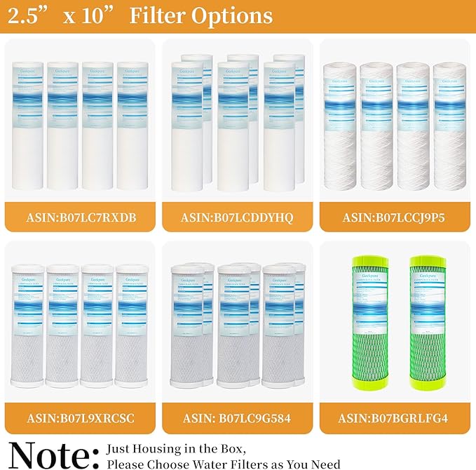 Geekpure 10 Inch PP Polypropylene Sediment Replacement Filter for RO Water Filtration-2.5" x 10" -5 Micron-Pack 4