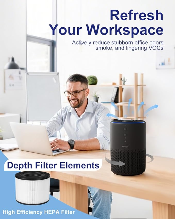 Air Purifiers for Home Large Room up to 1274-ft², Pet Hair Allergy, HEPA 3-in-1 air purifier, Low Power High Torque Motor, Sleep Mode, Removes Smoke, and Odor Pollutants. Airfresh-300(Black)