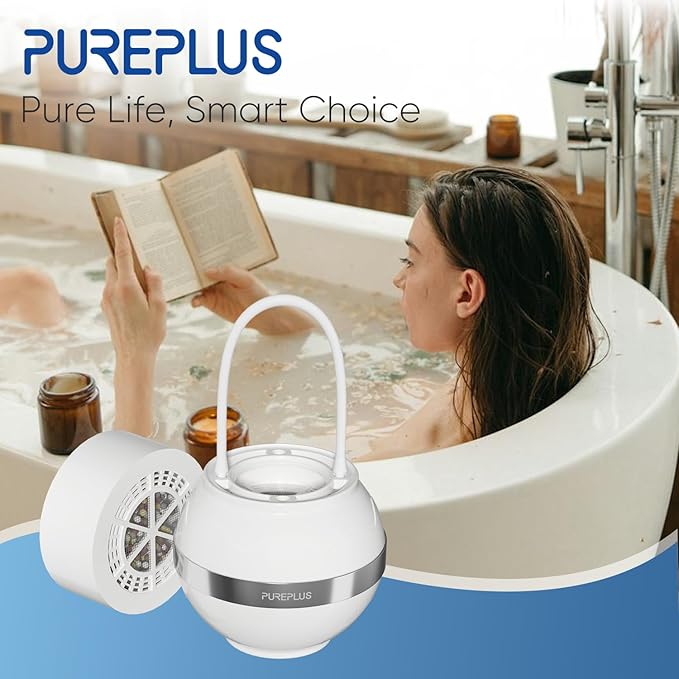 PUREPLUS Bathtub Bath Water Filter for Tub, 8 Stages Kinder Filter for Bathtub, 2500 Gallons Filtration, Removes Contaminants for Softer Skin and Hair, Reduces Chlorine & Heavy Metals, BPA Free