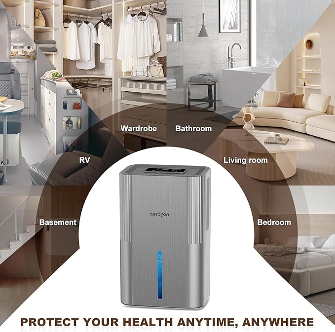 Dehumidifiers for Home 95 OZ Water Tank(1000 sq. ft) Dehumidifier for Bathroom with Auto Shut Off,7 Colors Light, Quiet Sleep Mode Dehumidifier for Bedroom, Basement, RV, Closet