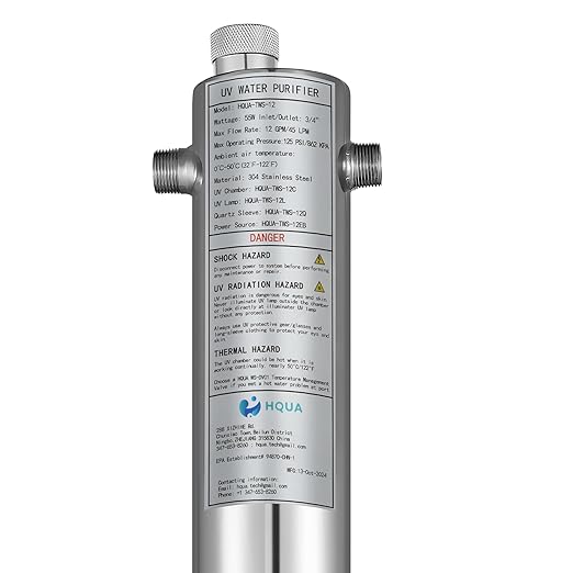 HQUA-TWS-12 Ultraviolet Water Purifier Filter for Whole House Water Purification,12GPM 120V, 1 Extra UV Lamp + 1 Extra Quartz Sleeve