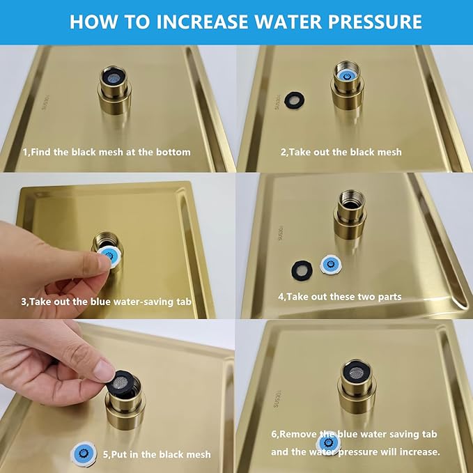 Lordear Rainfall Shower Head 10 Inch Gold Rain Shower Head Square Solid Ultra Thin 304 Stainless Steel Fixed Rainshower Head with Self Cleaning Nozzles