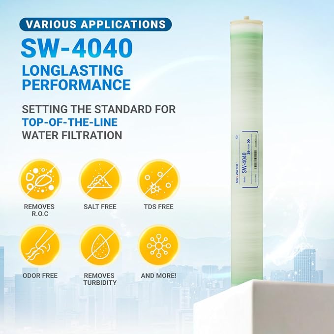 Max Water Reverse Osmosis Membrane Good for High Salt Rejection - Sea Water & Brackish Water - Industrial, Pharma, Boiler, Agricultural, Whole House (SW 4040)