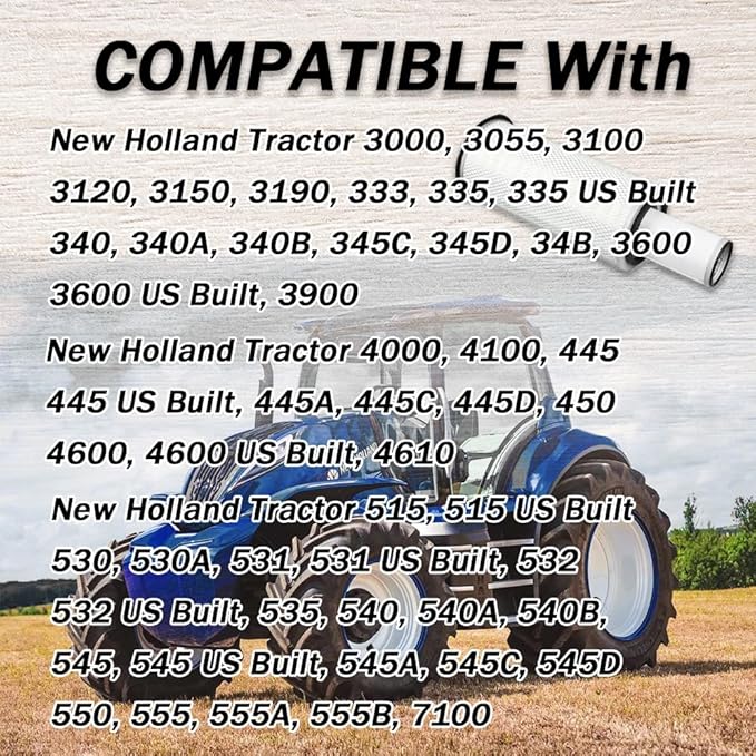 D9NN9601AA & D1NN9R500A Air Filter Kit Compatible With New Holland Tractor 2000 3000 2600 3600 3900 4000 4600 515 532 535 545 550 7100 Replace 83908364 & 83908367