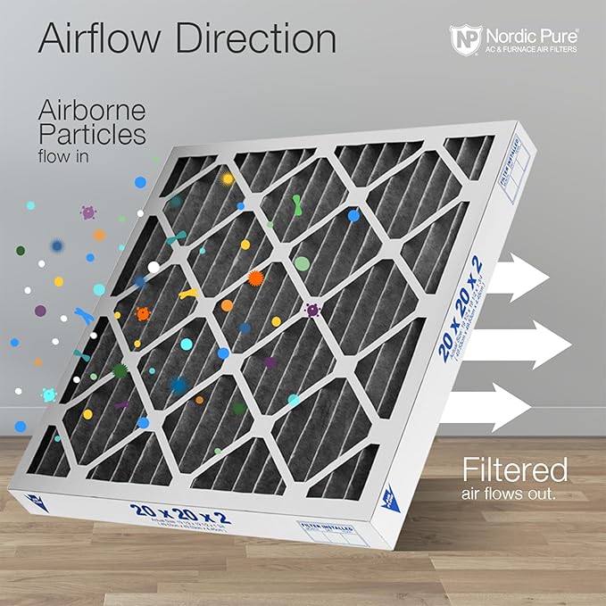 Nordic Pure 14x25x2 (13 1/2 x 24 1/2 x 1 3/4) Furnace Air Filters MERV 12 Pleated Plus Carbon 12 Pack