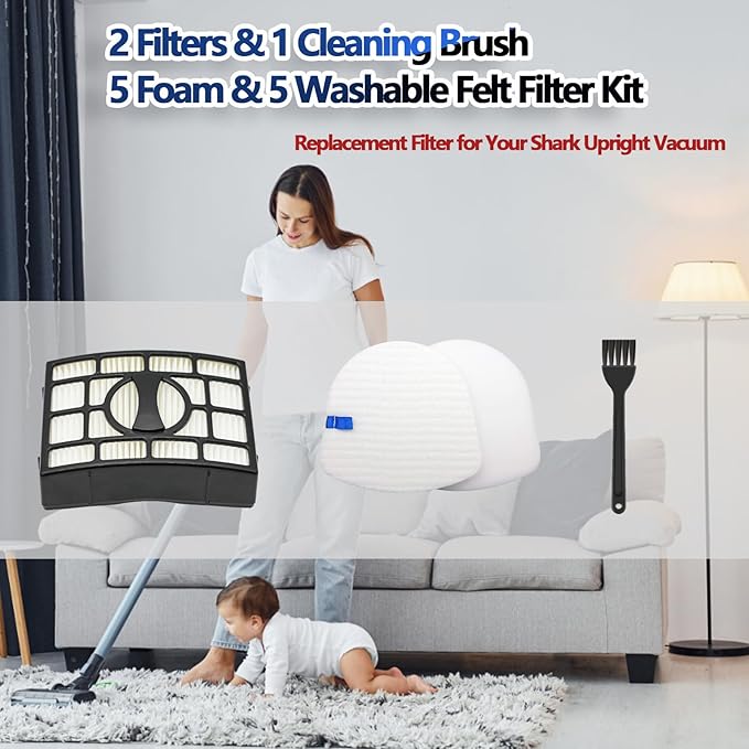 Vacuum Replacement Filter for Shark Navigator Zero-M Lift-Away Upright Vacuum ZU560 ZU561 ZU562 ZU572 UV650 UV725 ZU660 CU530 UV730 Rotator, Part XFFK560 XHEPA560, 2 HEPA, 5 Foam & Felt Filter