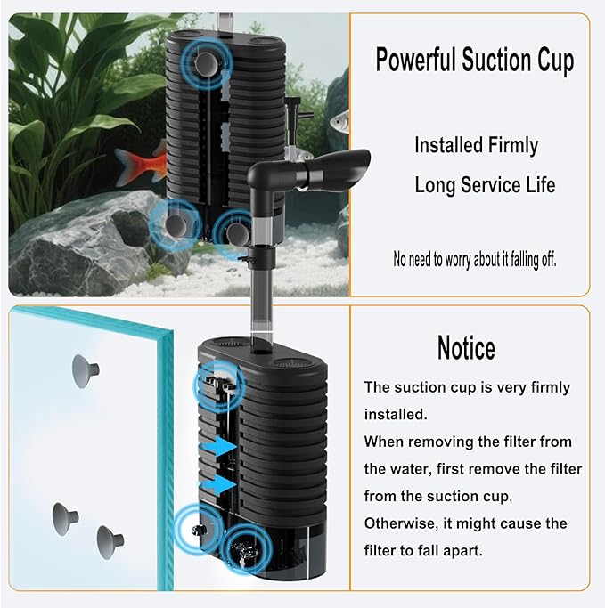 Carefree Fish Aquarium USB Sponge Filter Quiet for 20~60Gal Fish Tank for Saltwater and Freshwater with Biochemical Filtration Balls and Fluidized Beds