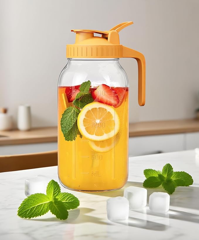 2 Quart Wide Mouth Glass Pitcher with Lid, 64oz Mason Jar Pitcher, Leak-proof Iced Tea Pitcher,Heavy Duty Container for Fridge Sweet Tea,Juice,Cold Brew Coffee,Breastmilk Storage Drinks-1PACK/Green