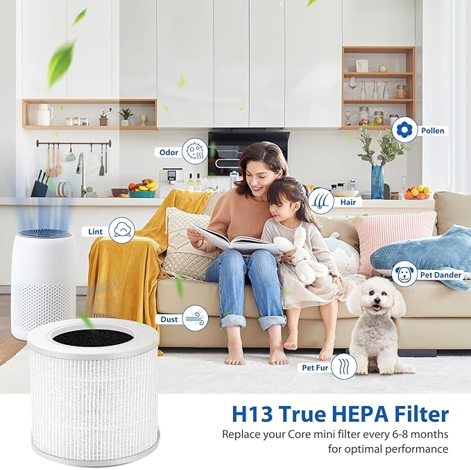 2 Pack Core Mini Filter H13 True HEPA Filters for LEVOIT Core Mini Core Mini-P Air Purifier Replacement Filter 3-in-1 HEPA, High-Efficiency Activated Carbon, Replace Part Core Mini-RF