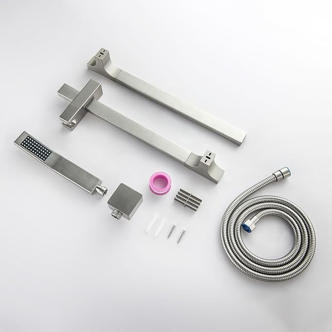 BElYl Shower Head with Slide Bar Brushed Nickel High Pressure Hand shower with Square 29" Long Slide Bar Adjustable Height Shower Head with Handheld Spray