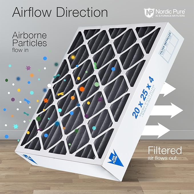 Nordic Pure 20x20x4 (19_1/2 x 19_1/2 x 3_5/8) Pleated Air Filter MERV 12 Plus Carbon 6 Pack