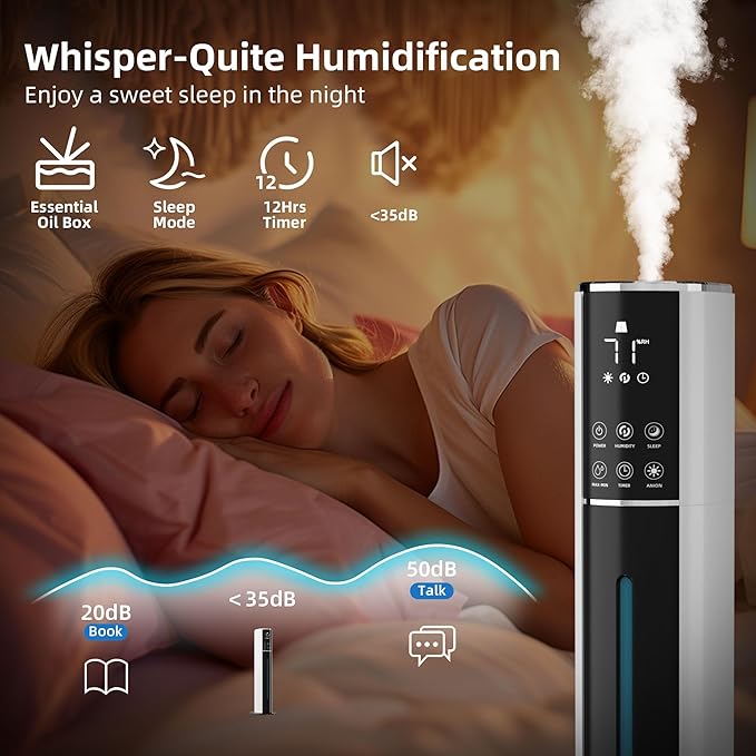 Large Humidifier for Bedroom,9L/2.5Gallon Cool Mist Humidifier with Humidistat,360°Nozzle,350ML/H BigMist Level,Cover up to 550ft²Plant Quiet 30db humidifierwith essential oil diffuser