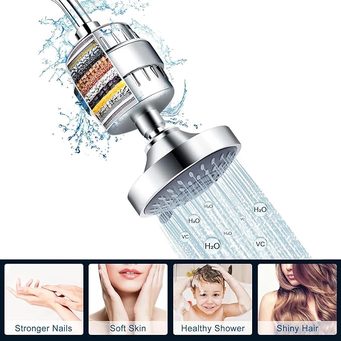 18-Stage Filtro Para Ducha De Baño Shower Filters To Remove Toxic Chemicals Relieve Skin Itching Remove 99.9% Of Shower Head For Hard Water 2 Replacement Cartridges, Polished Chrome