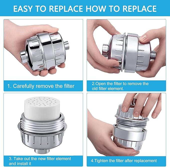 Shower Filter Replacement Cartridge: 20 Stage Shower Filter for Hard Water Removes Chlorine Fluoride & Heavy Metals - 2 Pack Water Softener for Hair/Skin