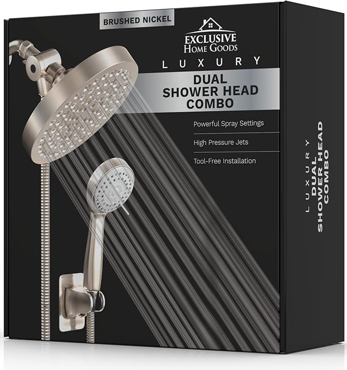 Shower Head With Handheld Combo, 6 Inch High Pressure Rainfall Showerhead With Hand Held 70 Inch Hose for Bath - Adjustable Swivel Shower Head Spray Anti-leak Nozzles - Universal Fit