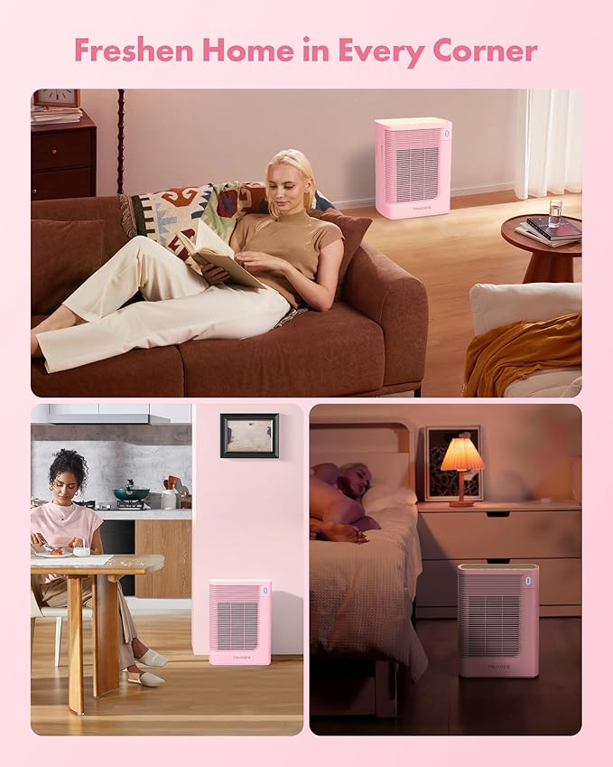 Air Purifier for Home Large Room Bedroom Up to 1937 Ft² in 1 Hr With Double-sided Air Inlet, Air Quality and Light Sensors, HEPA Sleep Mode for Allergies, Dust, Pollen, Pet Hair, Pink