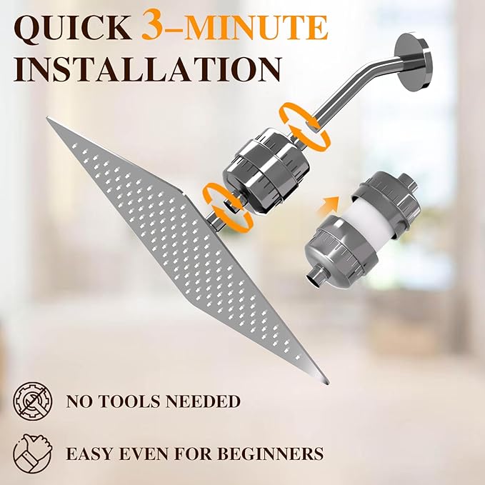 Filtered Shower Head with 20-Stage Shower Filter,Two Replacement Filter Cartridges,Rain Shower head High Pressure for Removing Chlorine and Harmful Substances(10 Inch, Chrome Finish)