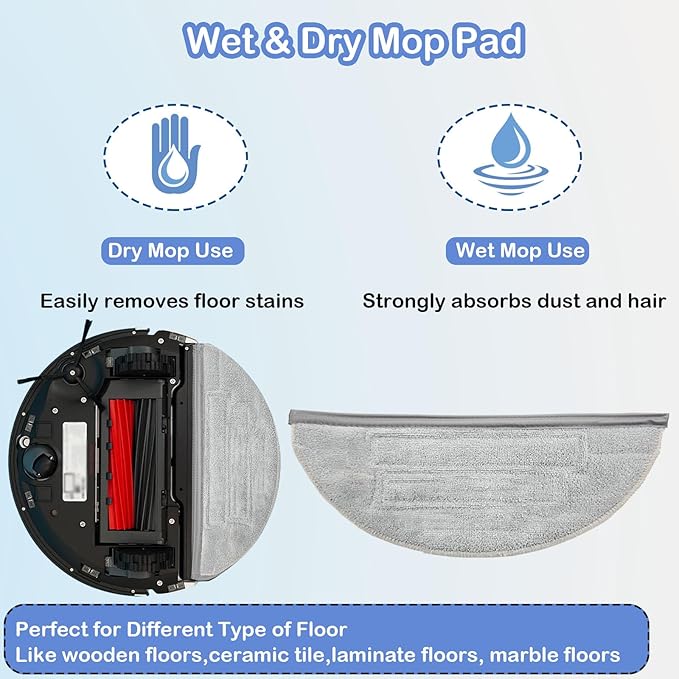 Replacement Parts Compatible with Roborock S8 Pro Ultra Robotic Vacuum Cleaners Accessories Kits, 2 Main Brush, 1 Rolling Brush, 4 HEPA Filters, 4 Side Brushes, 4 Mop Pads, 6 Dust Bags