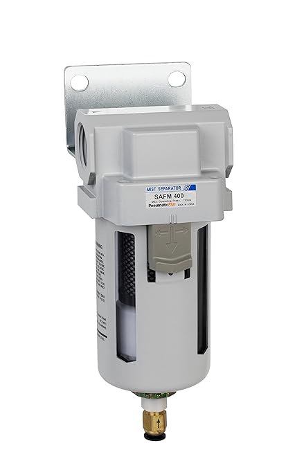 PneumaticPlus SAFM400-N06BD Compressed Air Coalescing Filter, 0.1 Micron, 3/4" NPT - Poly Bowl, Auto Drain, Bracket