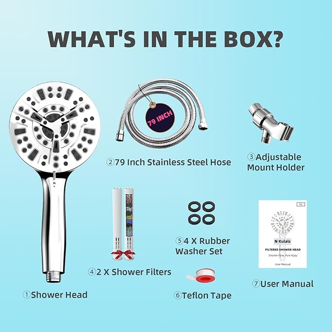 Filtered Shower Head with Handheld, High Pressure 10 Spray Mode Showerhead for Hard Water with 79 Inch Extra Long Stainless Hose, 5 Inch Panel, Bracket, Filters, Anti-clog Nozzles, Water Saving Spray