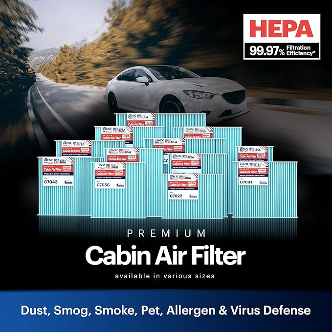 BNX TruFilter C7092 Cabin Air Filter, HEPA 99.97%, MADE IN USA, Compatible with Subaru Crosstrek, Ascent, Impreza, Legacy, Outback, Toyota Prius C-HR, Prius AWD-e, Prius Prime, Corolla, RAV4, Venza