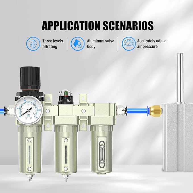 Heavy Duty Industrial Grade 1/2" NPT 3 Stage Air Drying System,Coalescing Filter, Particulate Filter, Desiccant Dryer and Air Regulator, Manual Drain, For Plasma Cutter and Paint Spray