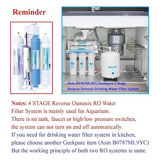 Geekpure 4 Stage Portable Aquarium Reverse Osmosis RO Drinking Water Filtration System 100 GPD - with DI Filter TDS Close to 0 ppm