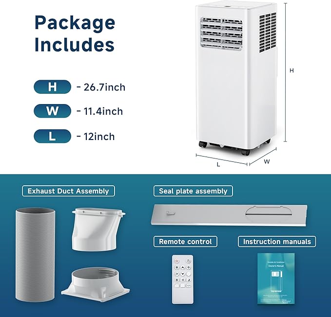 10,000 BTU Portable Air Conditioners,4 Modes Portable Ac Units Cools Up to 450 Sq.Ft,Dehumidifier,Fan,With Remote Control,LED Display, Window Mounting Kit,Suitable for Bedroom,Living Room,Office
