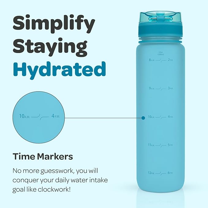 Hydracy Water Bottle with Time Marker -Large BPA Free Water Bottle & No Sweat Sleeve -Leak Proof Gym Bottle with Fruit Infuser Strainer & Times to Drink -Ideal for Fitness Sports & Outdoors