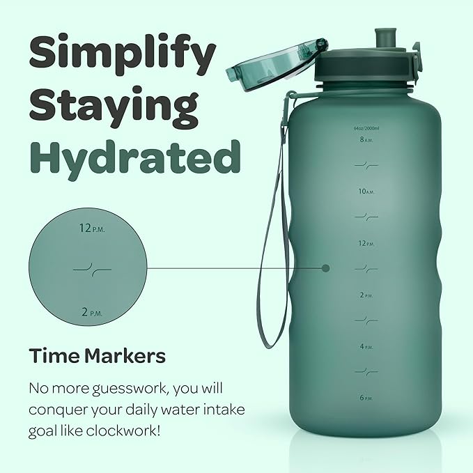 Hydracy Water Bottle with Time Marker -Large BPA Free Water Bottle & No Sweat Sleeve -Leak Proof Gym Bottle with Fruit Infuser Strainer & Times to Drink -Ideal for Fitness Sports & Outdoors
