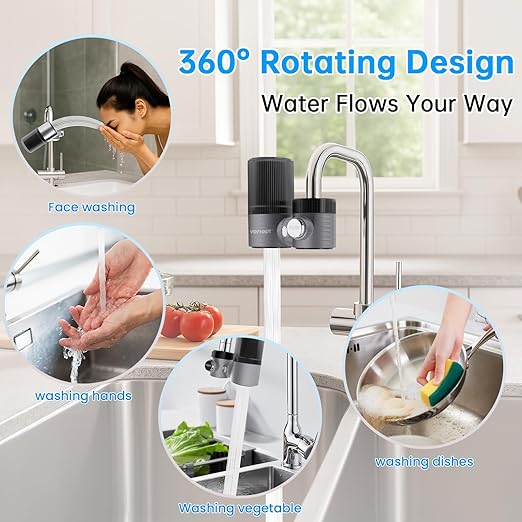 Advanced Sink Faucet Filter, 360 ° Rotary Faucet Water Purifier, NSF Certified Level 5 Filtration, Compatible with 99% of Faucets. (Black-T6-UF)