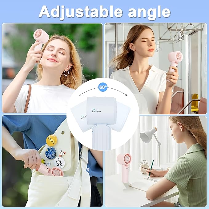 Handheld fan, adjustable blowing angle, mini portable turbo fan, USB Type-C rechargeable, infinitely variable speed high-speed personal fan, 11 Hours Battery Life(Candy Blue)