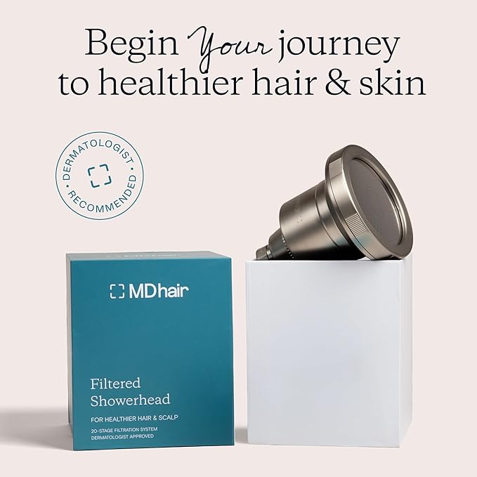Filtered Showerhead - 20 Stage Water Filtration System for Healthier Hair & Skin, Removes Chlorine & Heavy Metals, Dermatologist Tested, Includes 2.5 & 1.8 GPM Flow Restrictors, High Pressure