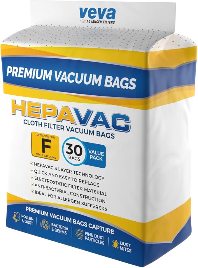 30 Pack HEPA Filter Bags Style F for Kirby Vacuum 204811, 204814, 205811, Avalir I, II, Sentria I, II, Ultimate G, Diamond, G3, G4, G5, G6, G7