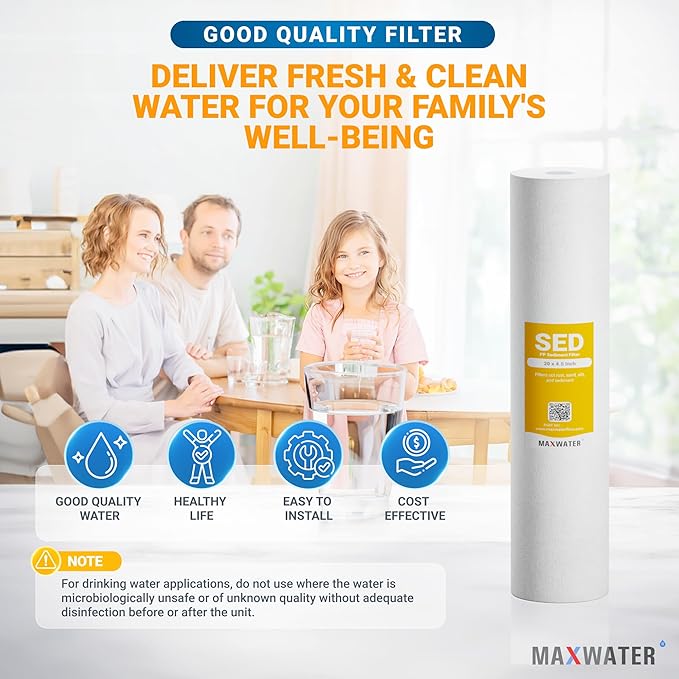 Max Water 5 Micron 20 x 4.5 Sediment Filter 20 inch Whole House BB Water Filteration System Replacement Compatible Cartridge DGD-5005-20, FP25B, AP810-6, FPMB5-20, P5-20, 155358-43, SDC-45-2005