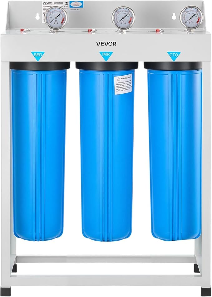 VEVOR Whole House Water Filter System, 3-Stage | Sediment, IMR, CTO | 4.5" x 20" Home Water Purifier Filter Reduce Iron, Manganese, Chlorine, Bad Taste, Odor, Rust