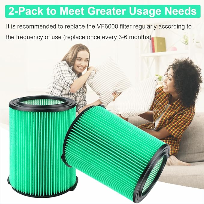 VF6000 Replacement Filter for Rigid, Compatible with 5-20 Gallon Wet/Dry Vacuums WD5500 WD0671 WD6425 WD7000 WD1280 WD1851 WD1680 WD1956 RV2400A 1400RV RV2600B, Fit for Husky 6-9 Gallon Vacs (2 Pack)