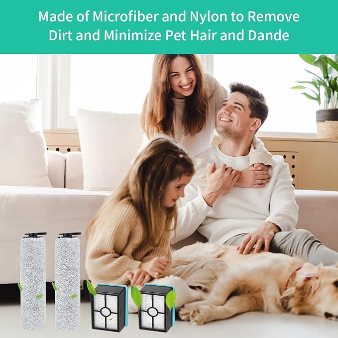 3831 Roller Brush & Filter Replacement Kit Compatible for Bissell Crosswave Hard Floor Expert Vacuum 3831 & HF2 3845N 3845 3847 3848(2 Brush Rolls + 2 Filter) Fit Bissell No. B0555,1637755,1632973