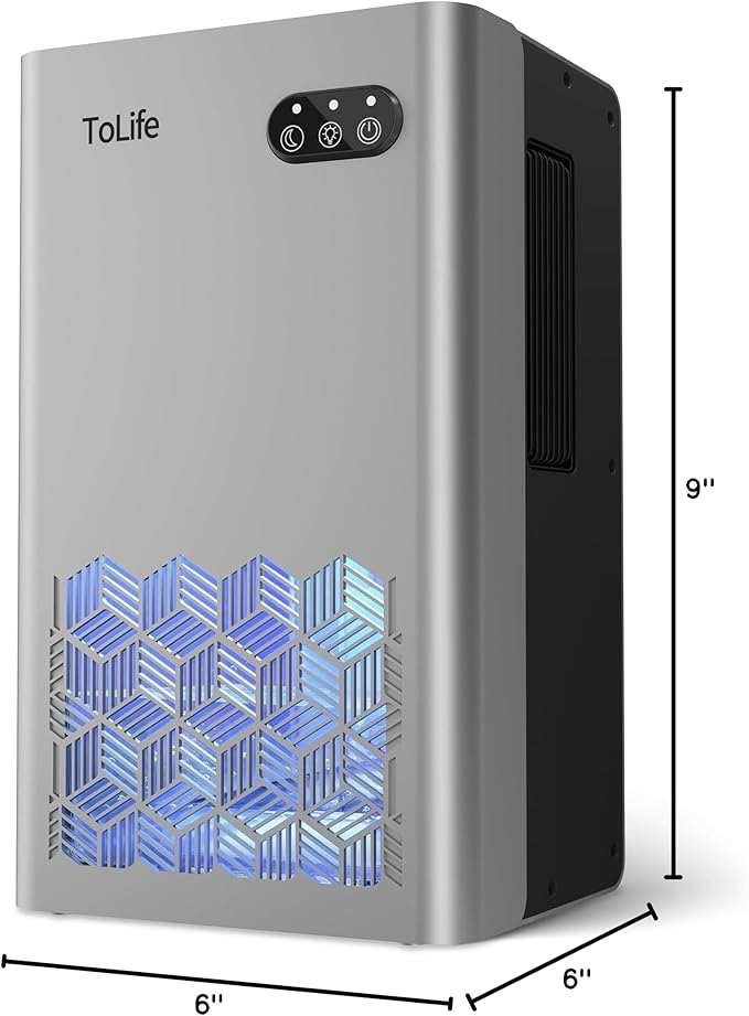 ToLife Dehumidifier for Home, 1000 sq.ft Dehumidifiers for Basement Bedroom Bathroom with 95 OZ Water Tank, Auto Shut Off 7 Colors LED Light, Silver